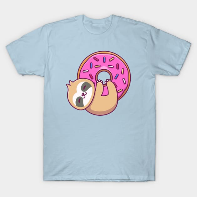 Cute Sloth Hug Big Doughnut T-Shirt by Catalyst Labs